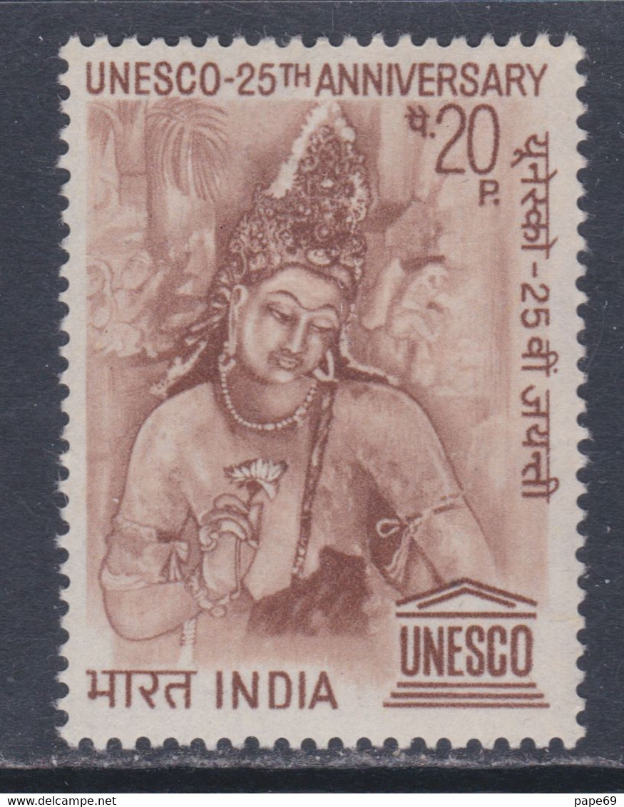 Inde N° 328 X 25è Anniversaire De L' U.N.E.S.C.O., Trace De Charnière Sinon TB - Unused Stamps