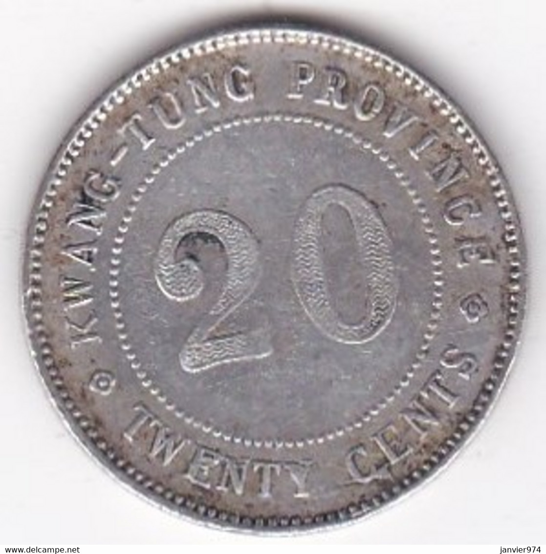 Chine Kwangtung Province. 20 Cents Year 9 - 1920 , En Argent. Y# 423 - China