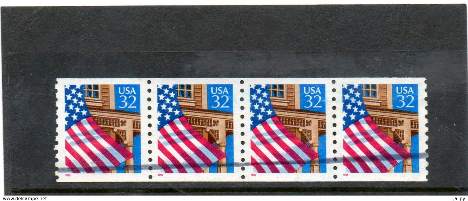 ETATS-UNIS       4 Timbres 32 C Se Tenant Roulette    1995    Y&T : 2338   Date En Rouge     Oblitérés - Coils & Coil Singles