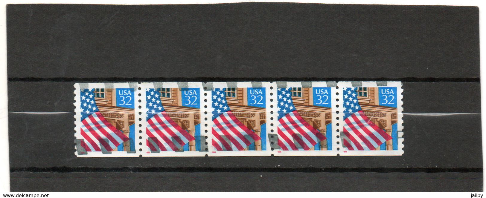 ETATS-UNIS       5 Timbres 32 C Se Tenant Roulette    1995    Y&T : 2338   Date En Rouge     Oblitérés - Rollen