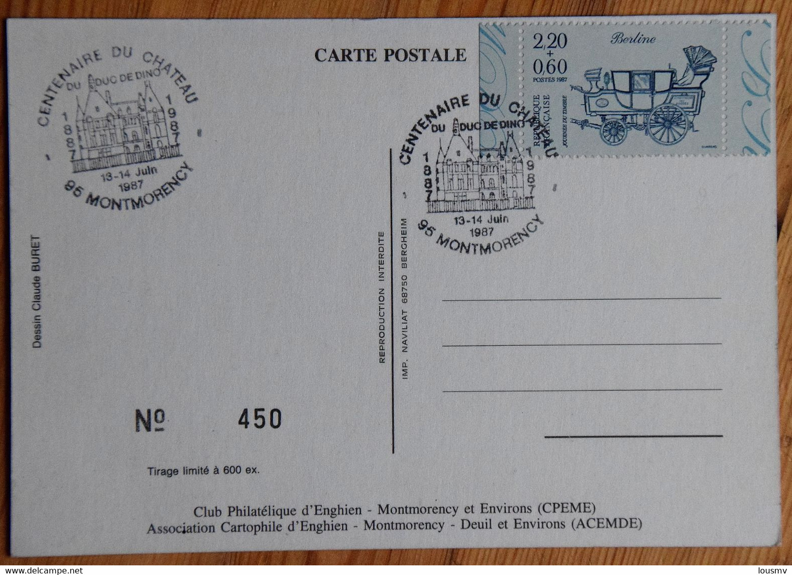 Montmorency - Centenaire Du Château Du Duc De Dino 1987 - Timbre Et Cachet Commémoratifs - Dessin De Buret - (n°25531) - Bourses & Salons De Collections