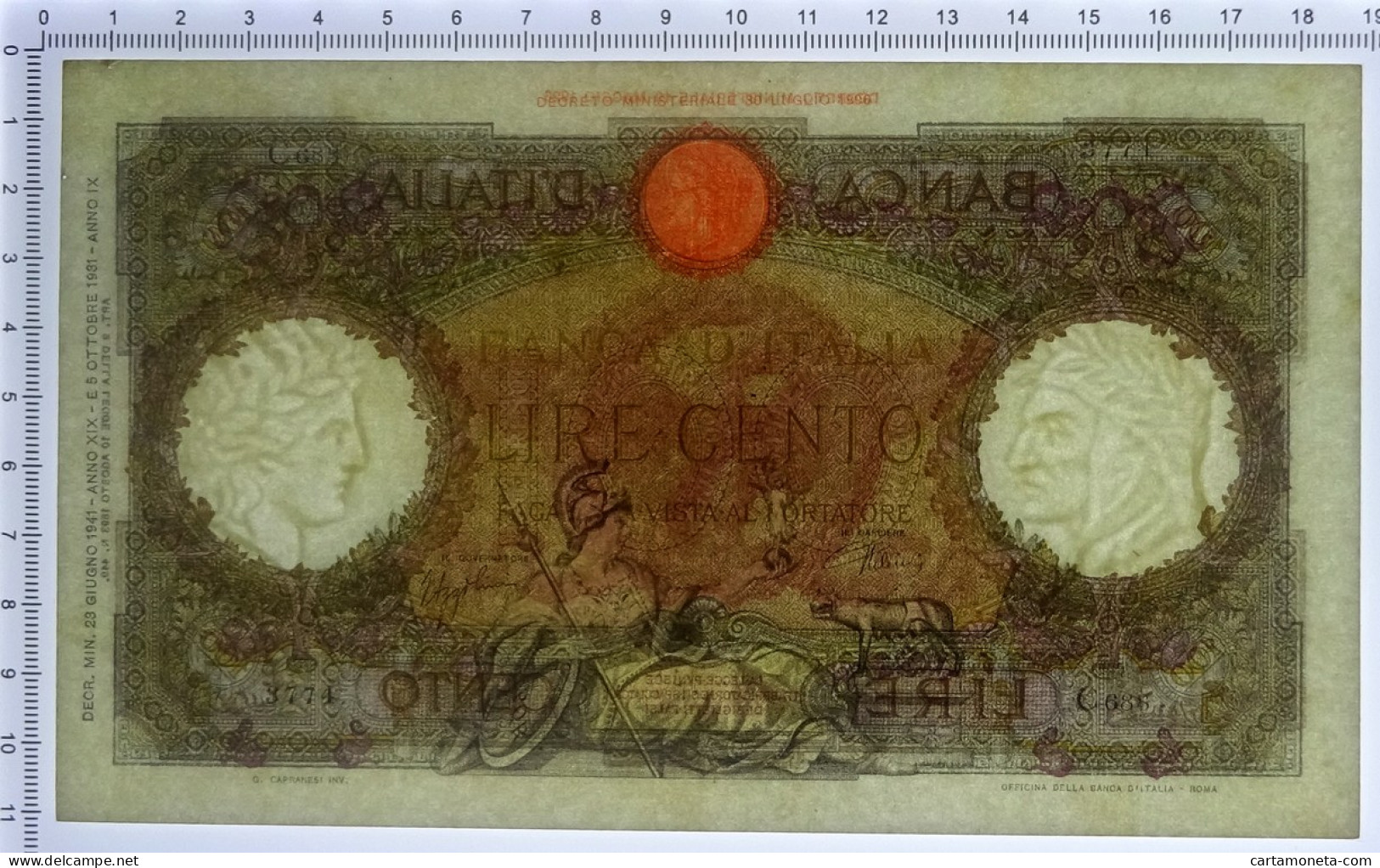 100 LIRE CAPRANESI AQUILA ROMANA TESTINA FASCIO ROMA 23/06/1941 BB/SPL - Regno D'Italia – Autres