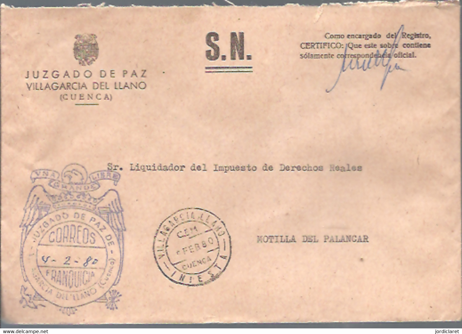 JUZGADO DE PAZ 1980  VILLAGARCIA DEL LLANO  CUENCA - Vrijstelling Van Portkosten