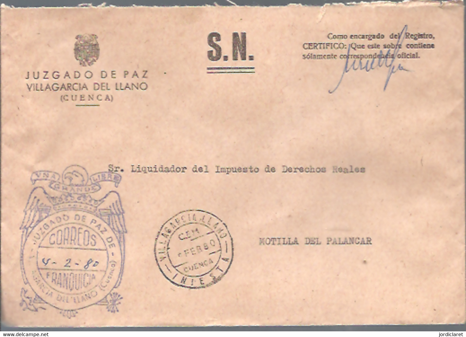 JUZGADO DE PAZ 1980  VILLAGARCIA DEL LLANO  CUENCA - Franquicia Postal