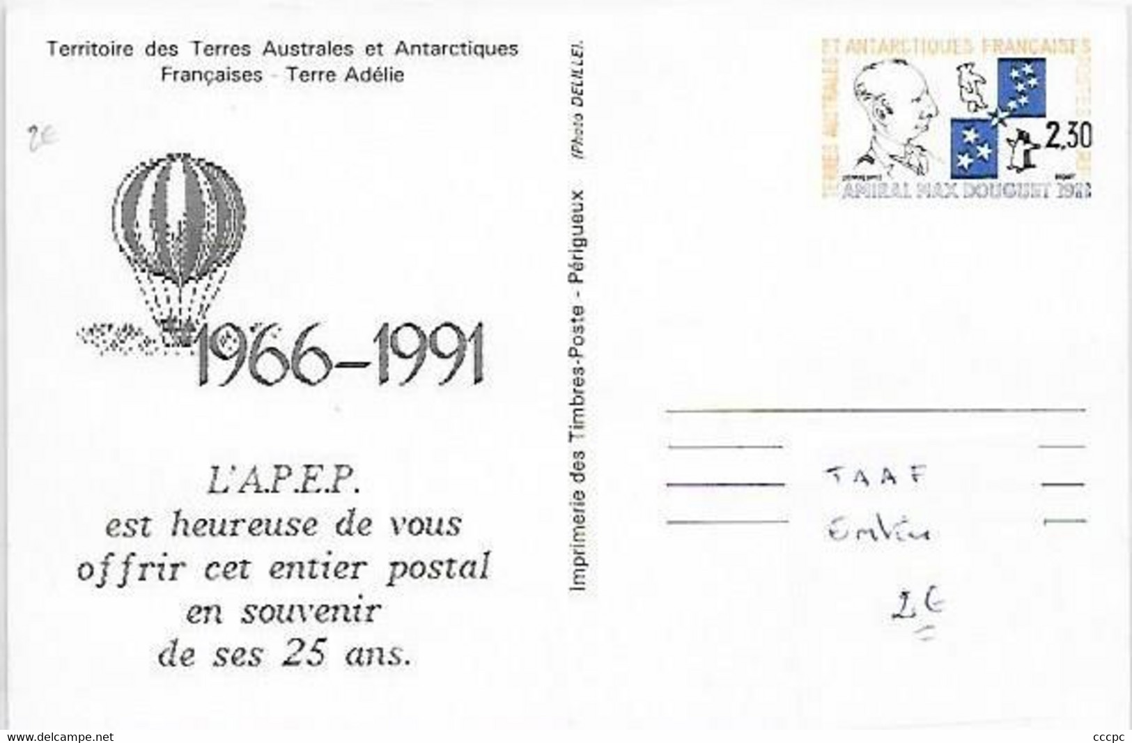 TAAF Entier Postal 1991 Amiral Max Douguet - Enteros Postales