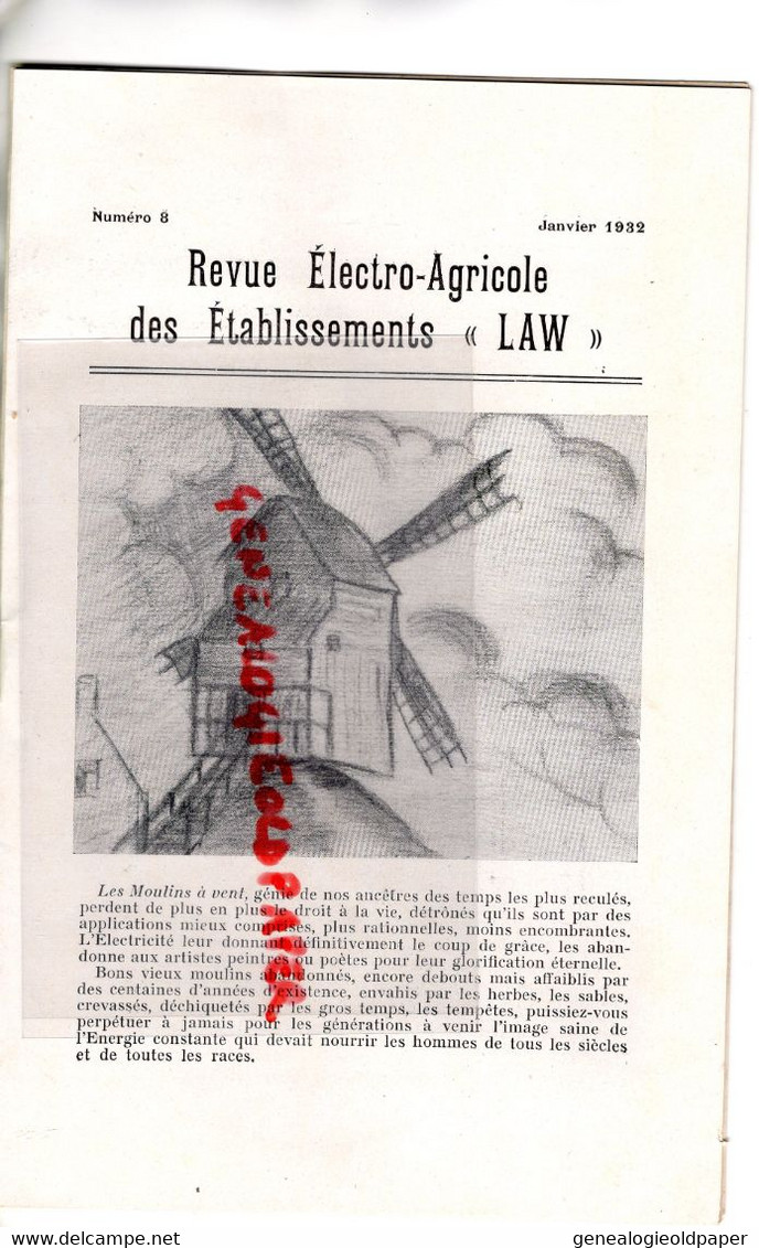 75- PARIS- RARE REVUE ELECTRO AGRICOLE + COURRIER ETS. LAW- 1932-AGRICULTURE -62 RUE DES MARAIS- ILLUSTRATEUR WISS- - Landwirtschaft