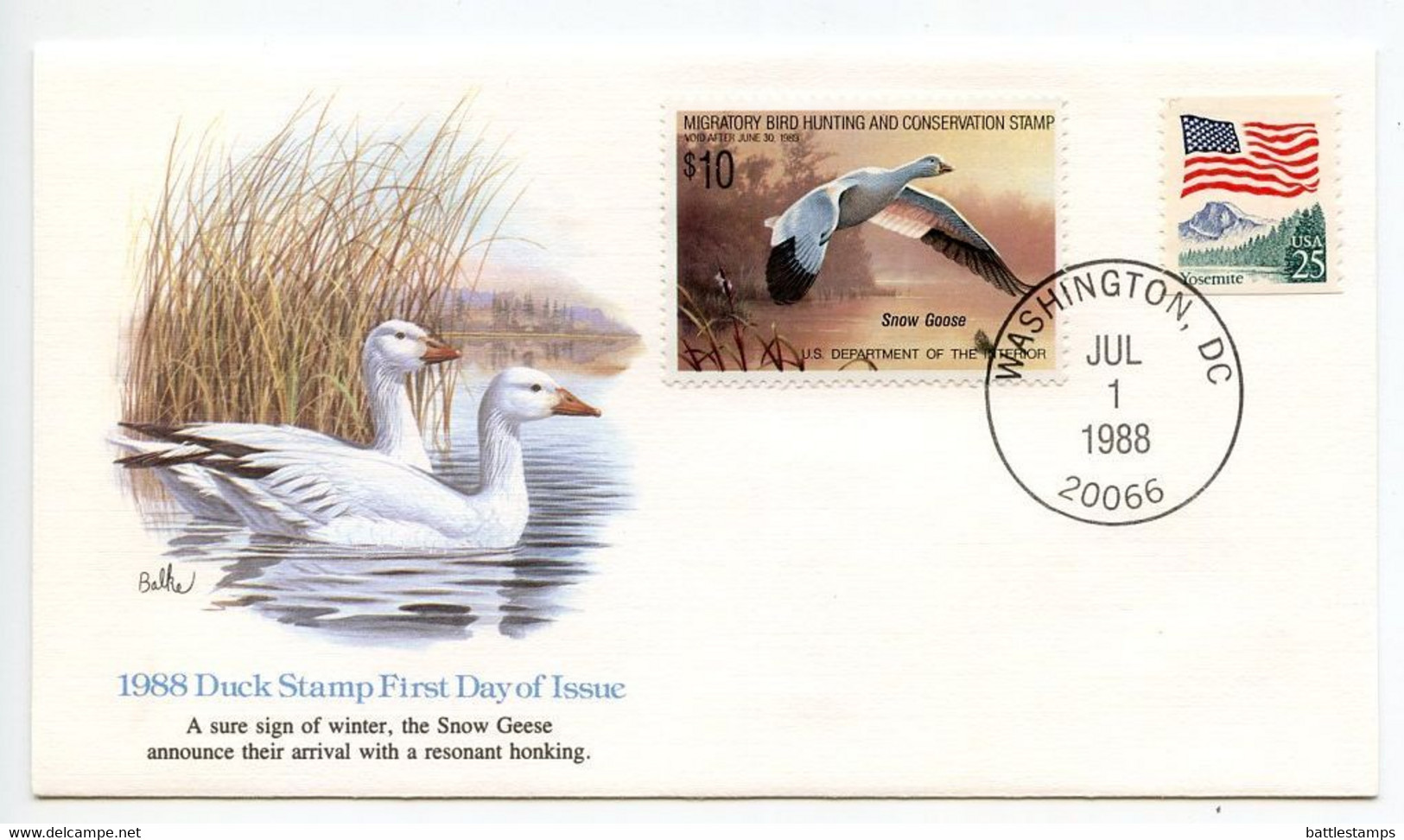 United States 1988 Fleetwood FDC Scott RW55 Snow Goose - Federal Migratory Bird Hunting Permit Stamp - 1981-1990