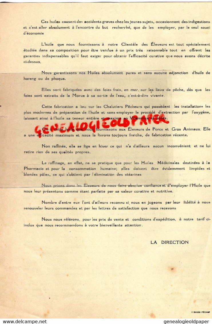 76- ST SAINT LEONARD LA ROUGE-FECAMP-RARE LETTRE HUILES HUILE FOIE MORUE VETERINAIRE ELEVAGE PORC-AGRICULTURE - Landwirtschaft