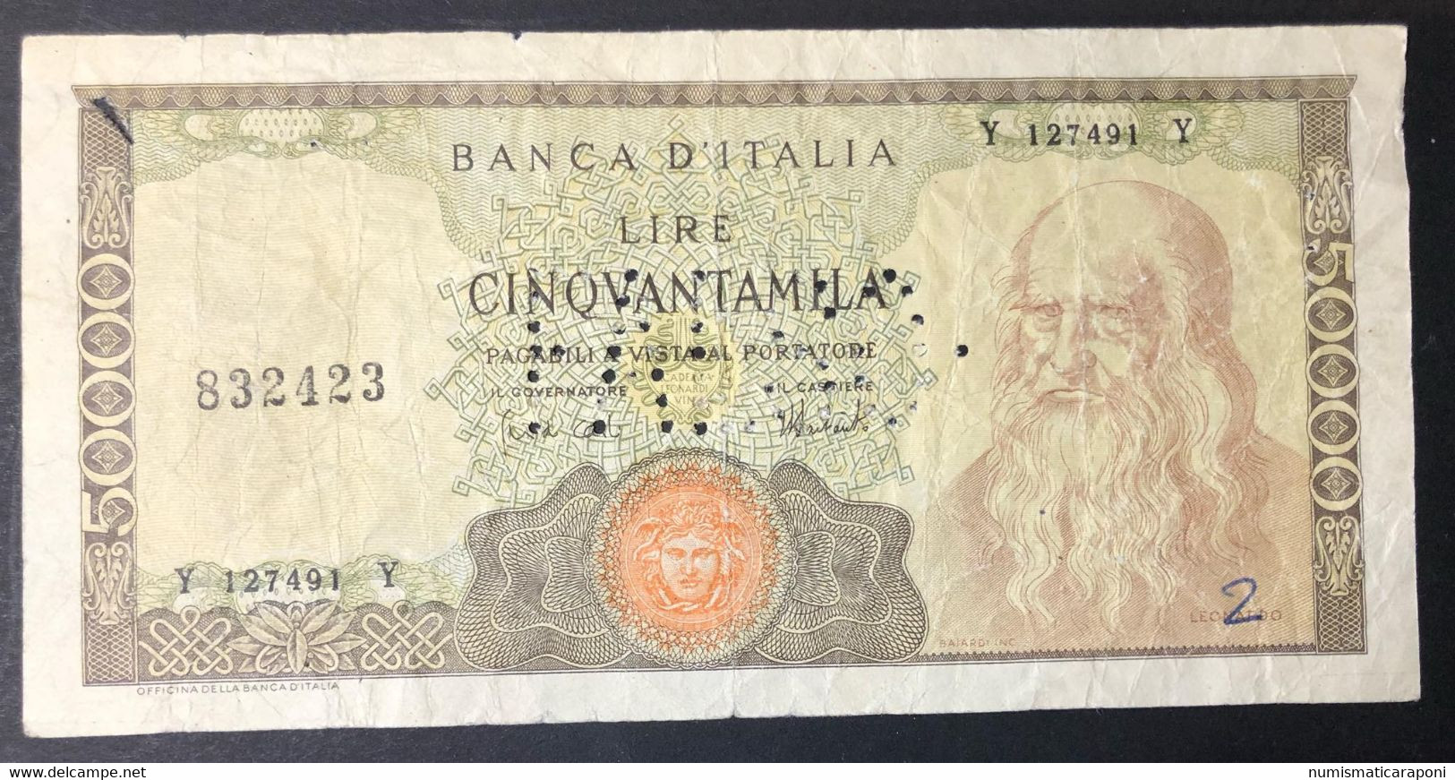 50000 LIRE Leonardo FALSO D'EPOCA TIZIANO 16/05/1972 MB/BB LOTTO 4431 - 50.000 Lire