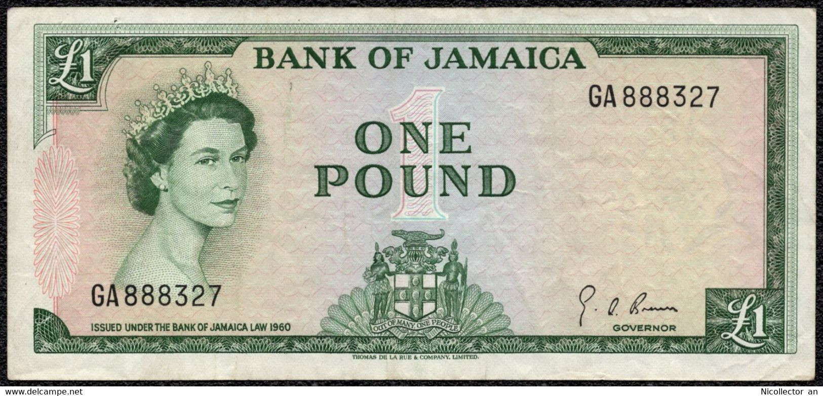 Jamaica 1 Pound 1960 VF+ QEII Banknote - Jamaica