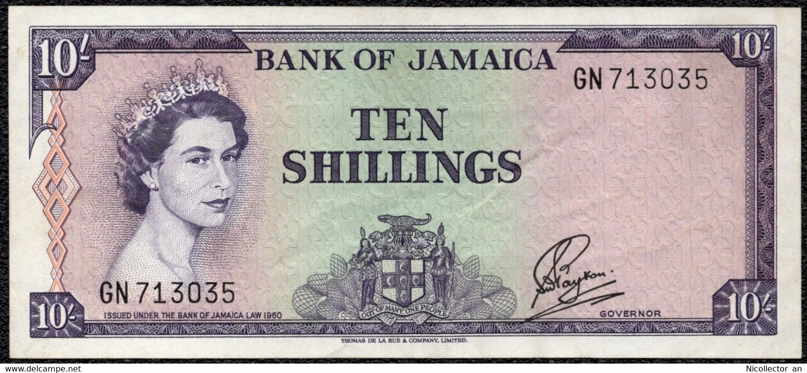 Jamaica 10 Shillings 1960 XF QEII Rare Banknote - Jamaica