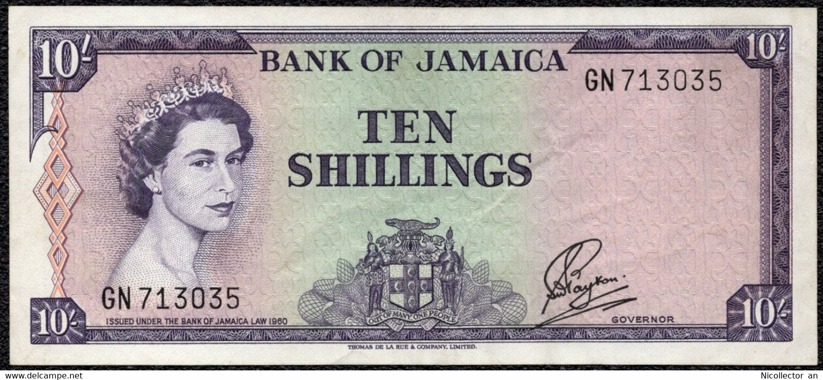 Jamaica 10 Shillings 1960 XF QEII Rare Banknote - Jamaique