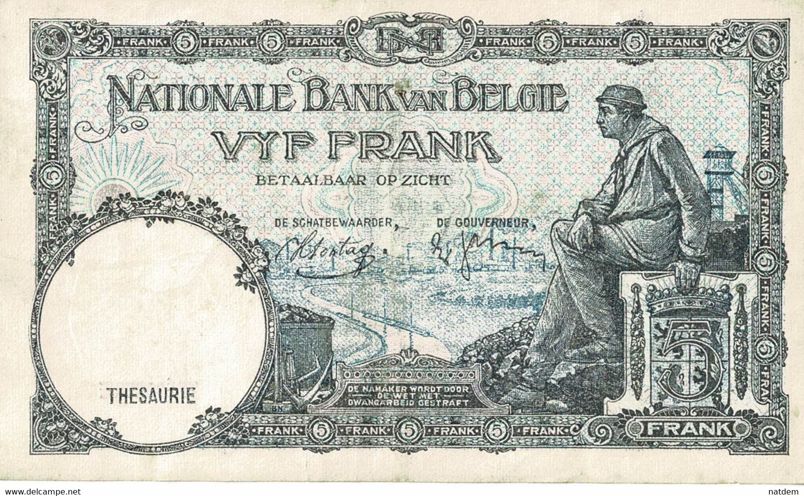 Belgique, (1920-1943), Billet Bel état, Cinq Francs 03/05/38 - 5 Francs