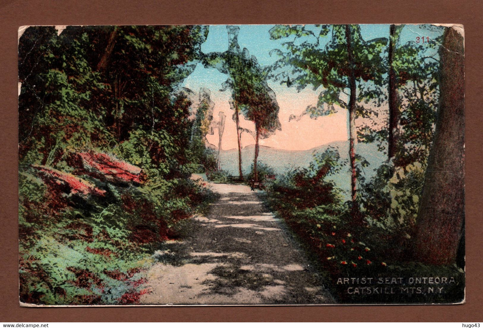 (RECTO / VERSO) CATSKILL EN 1921 - ARTIST SEAT ONTEORA - BEAU TIMBRE ET CACHET - PLIS EN HAUT - CPA COULEUR - Catskills