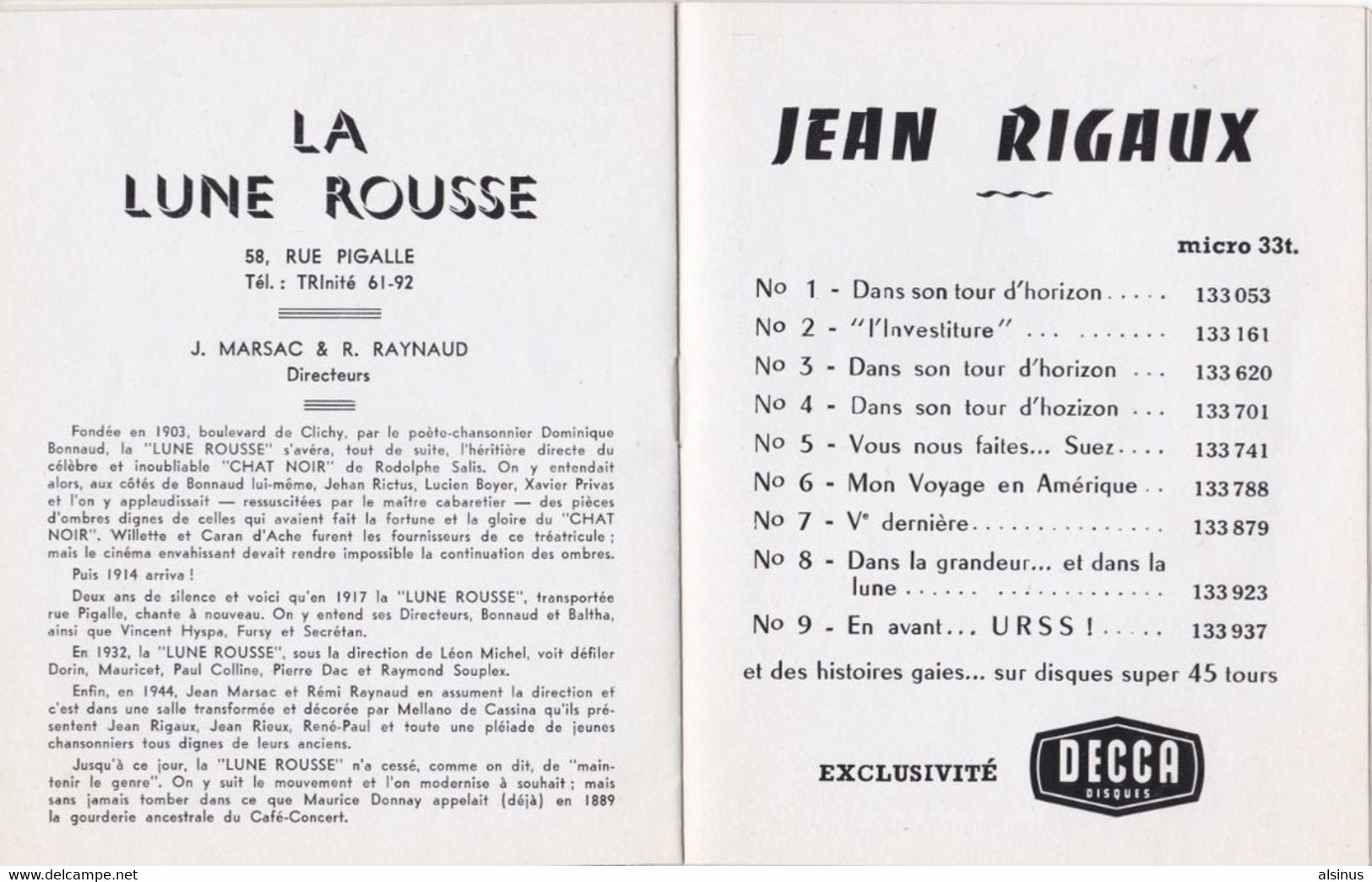 LA LUNE ROUSSE ILLUSTREE - DICTIONNAIRE PUBLIE SOUS LA DIRECTION DE J. MARSAC & R.RAYNAUD - Programmes