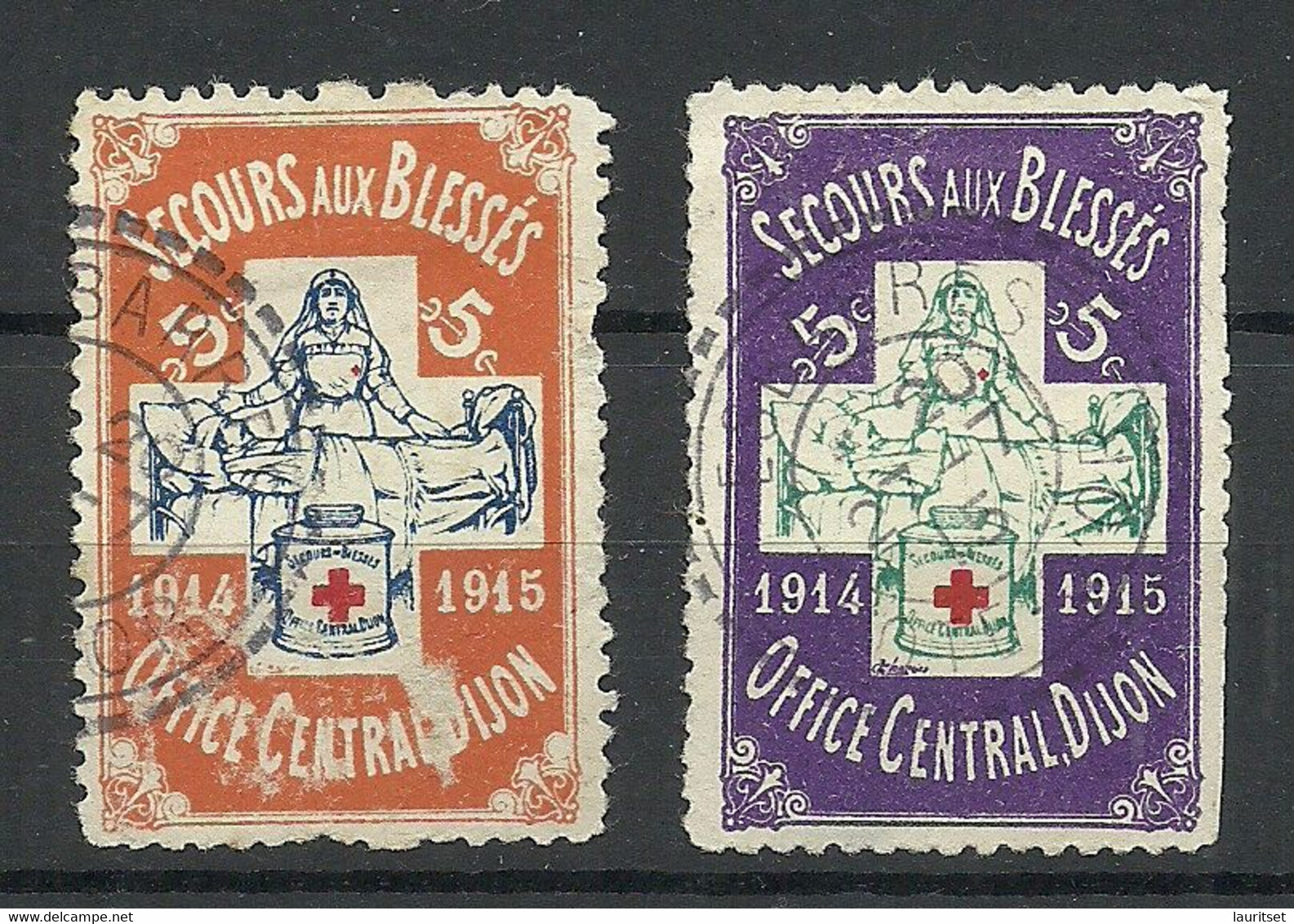 FRANCE 1914/1915 Secours Aux Blesses Office Central Dijon Red Cross Vignettes Advertising Stamps O NB! Faults! - Croix Rouge