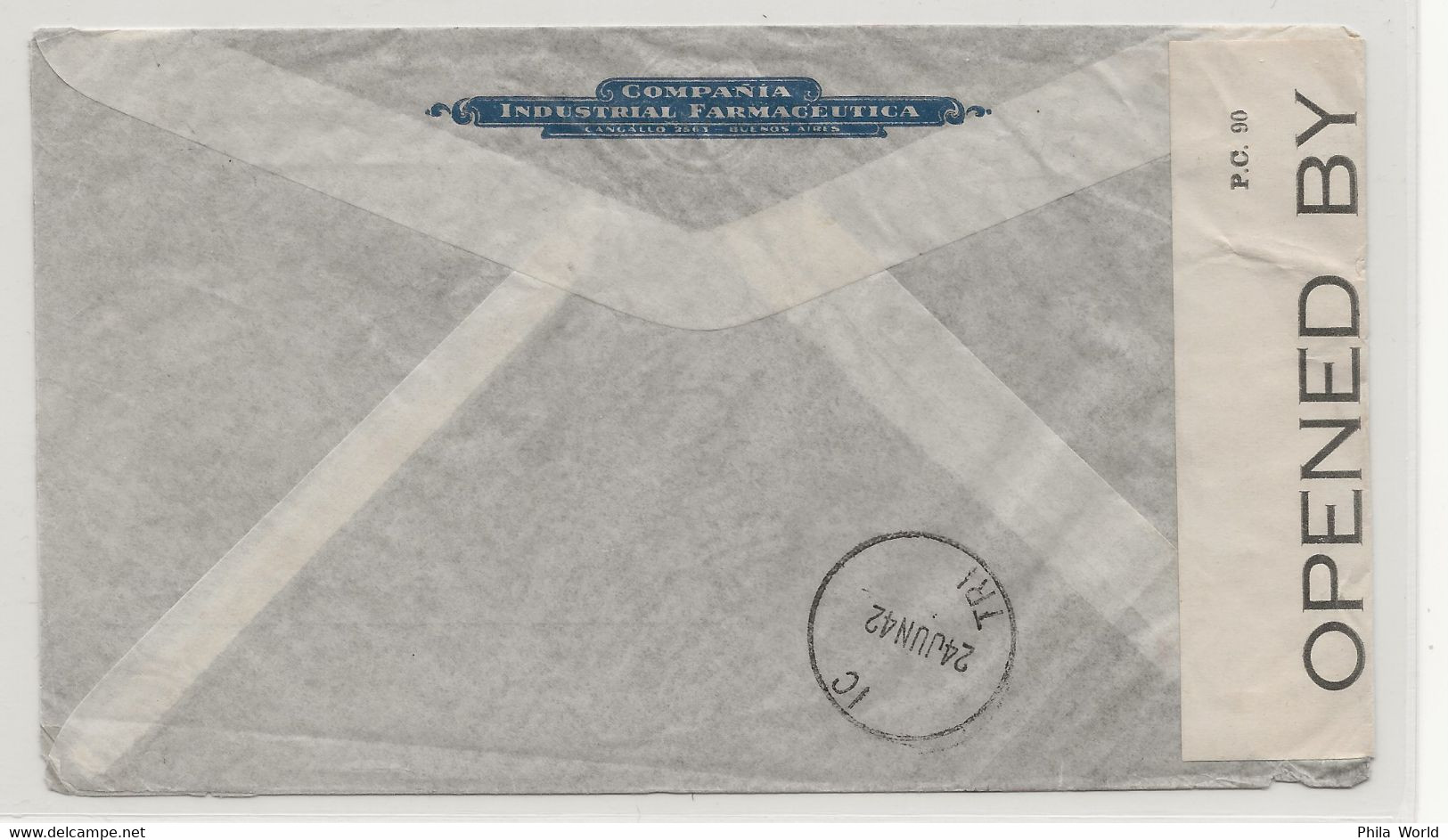 ARGENTINA WW2 1942 Buenos Aires Air Mail Cover > USA TRINIDAD Censortape EXAMINED 8079 - Covers & Documents
