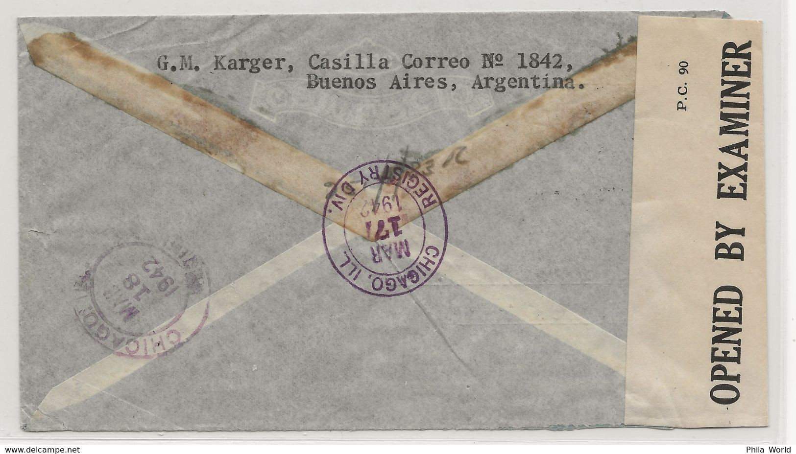 ARGENTINA WW2 1942 Buenos Aires Air Mail Cover > USA TRINIDAD Chicago Censortape EXAMINED 8035 - Briefe U. Dokumente