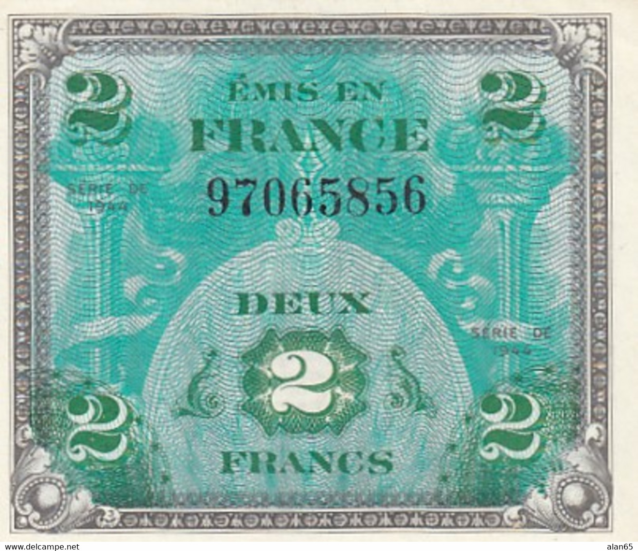 France #114a 2 Francs 1944  Banknote, Allied Military Currency - 1944 Flag/France