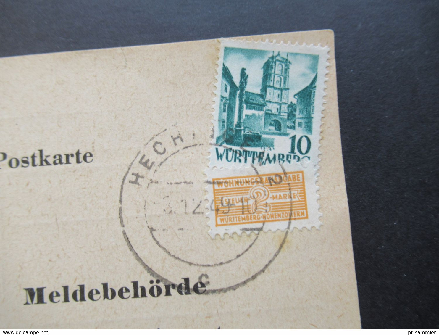 Französische Zone Württemberg 3.12.1949 PK Mit Wohnungsbau-Abgabe Nr.3 Nachrichtenaustausch Der Meldebehörden - Württemberg