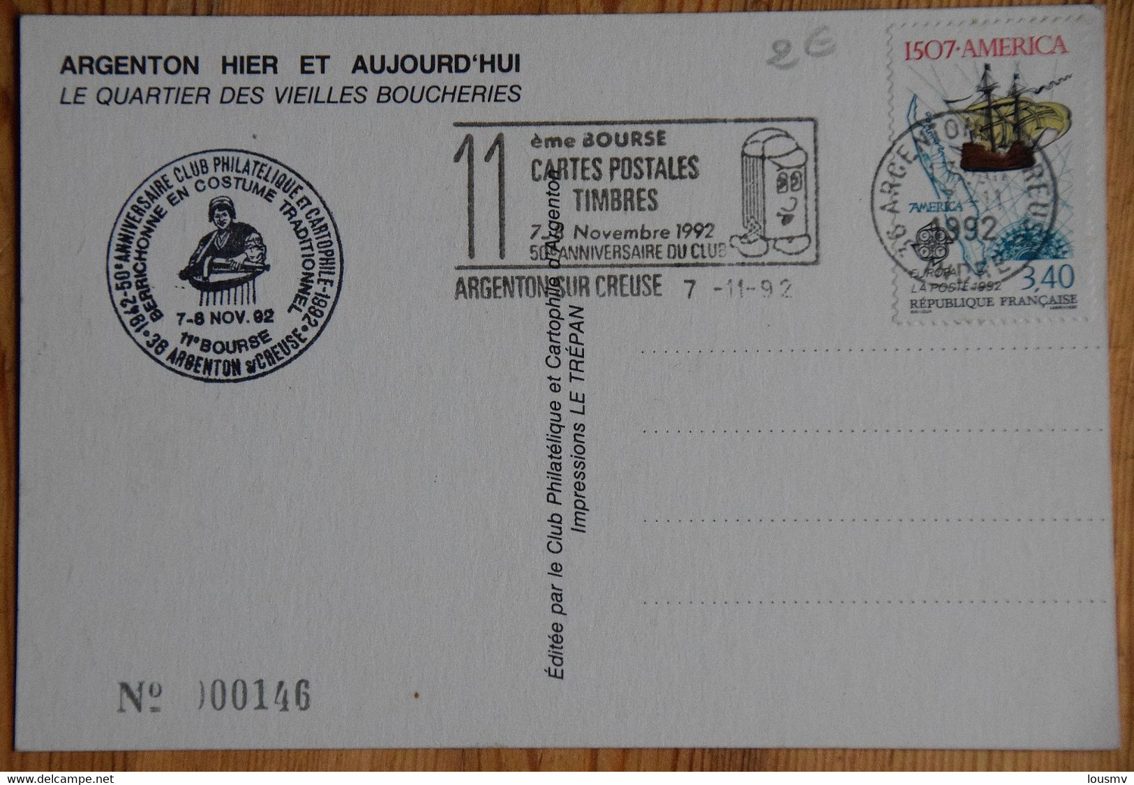 Argenton-sur-Creuse - 11e Bourse Timbres, Cartes Postales ... 1992 - Cachet Commémoratif - Numérotée - (n°25545) - Bourses & Salons De Collections