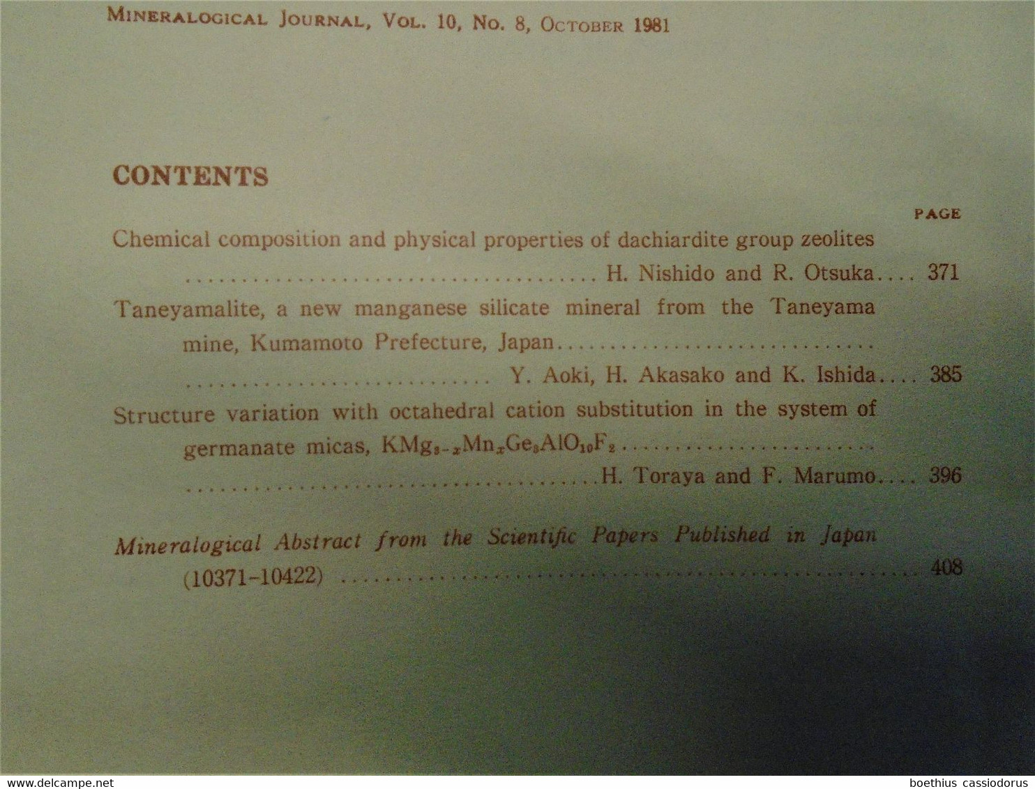 DACHIARDITE GROUP ZEOLITES, TANEYAMALITE ETC.  MINERALOGICAL JOURNAL1981 MINERALOGICAL SOCIETY OF JAPAN OSAKA - Sciences De La Terre
