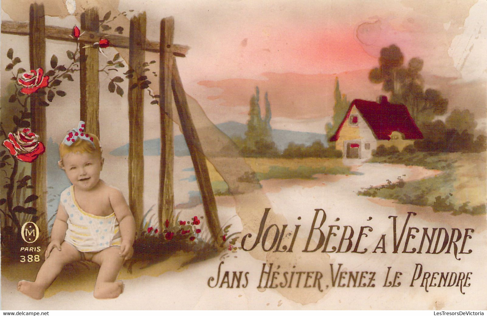HUMOUR - Joli Bébé à Vendre - Sans Hésiter Venez Le Prendre - Enfant Dans Le Jardin - Carte Postale Ancienne - Humour