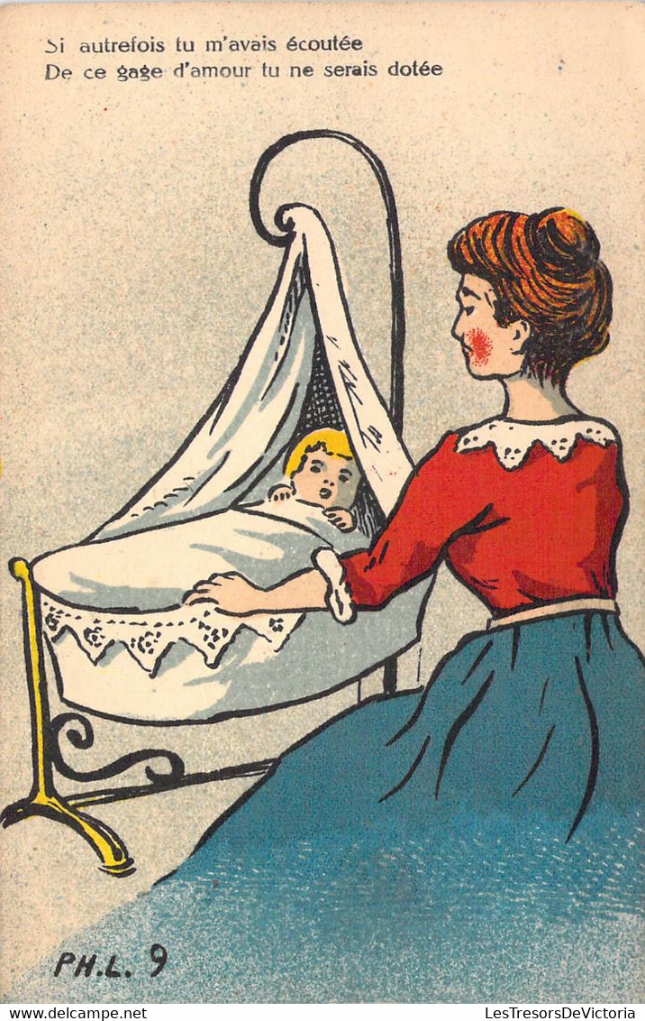 HUMOUR - Illustration Signée PH L 9 - Femme Qui Endort Son Enfant - Bébé - Carte Postale Ancienne - Humour