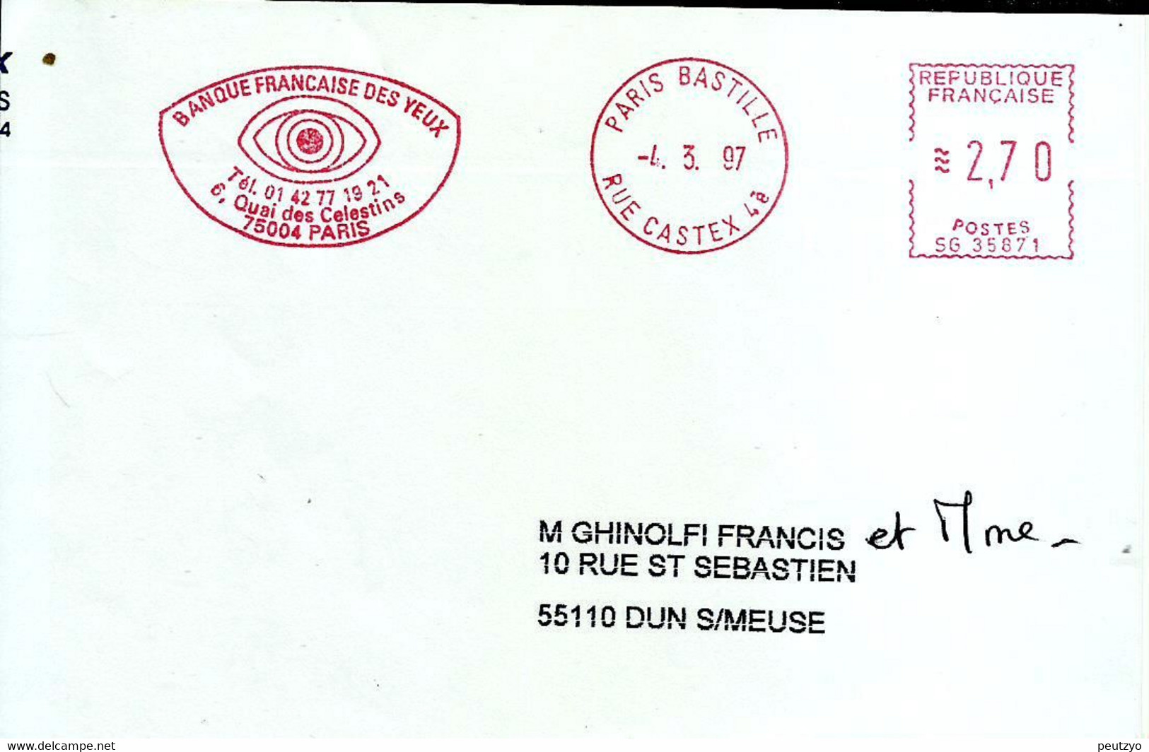 Lettre  EMA Satas Sg 1997 Banque Francaise Des Yeux Medecine  Metier   75 Paris A88/39 - First Aid