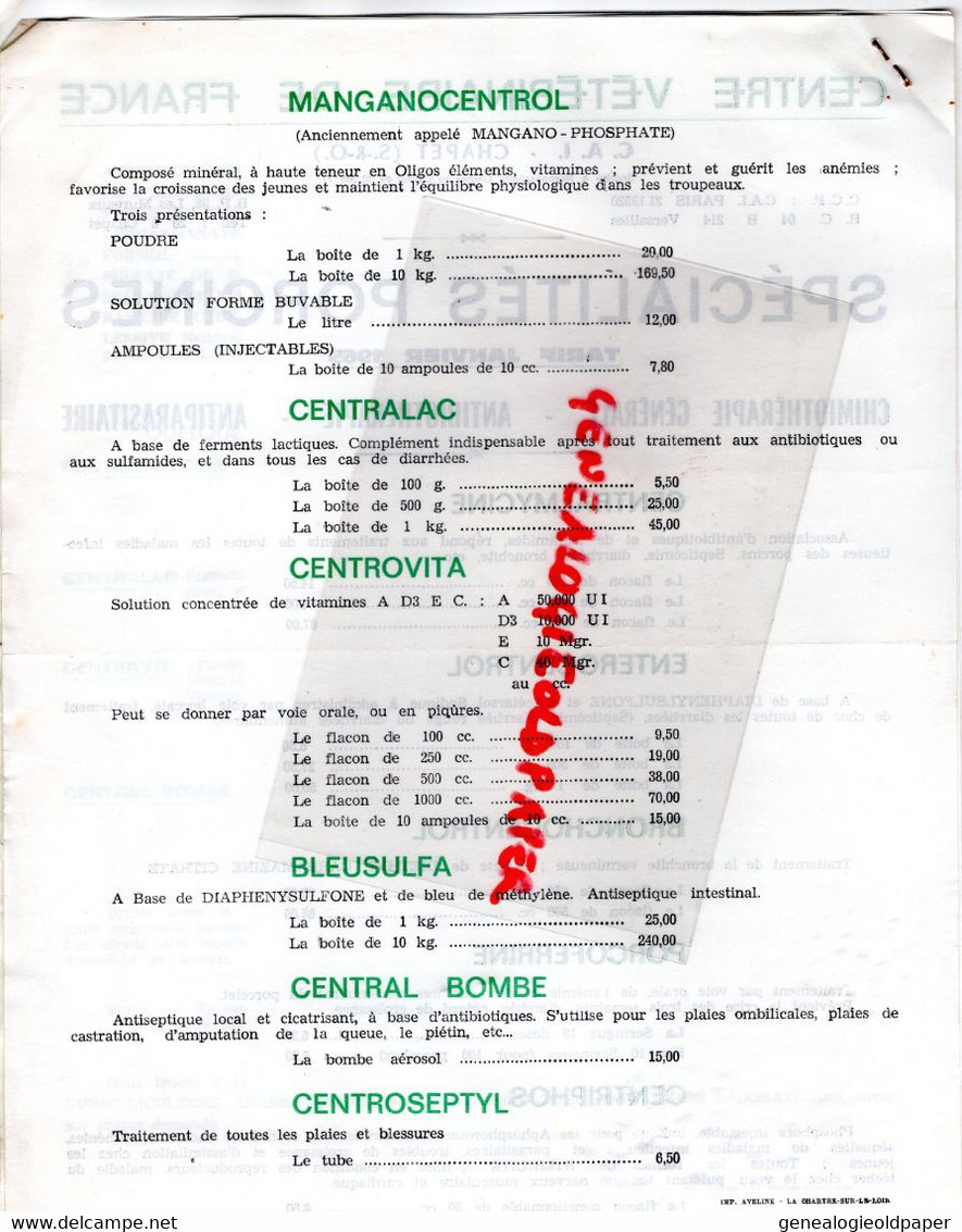 78- CHAPET-VERSAILLES-LES MUREAUX- TARIF 1965- CENTRE VETERINAIRE FRANCE-ELEVAGES INDUSTRILES-AGRICULTURE-PORCOFERRINE - Landwirtschaft