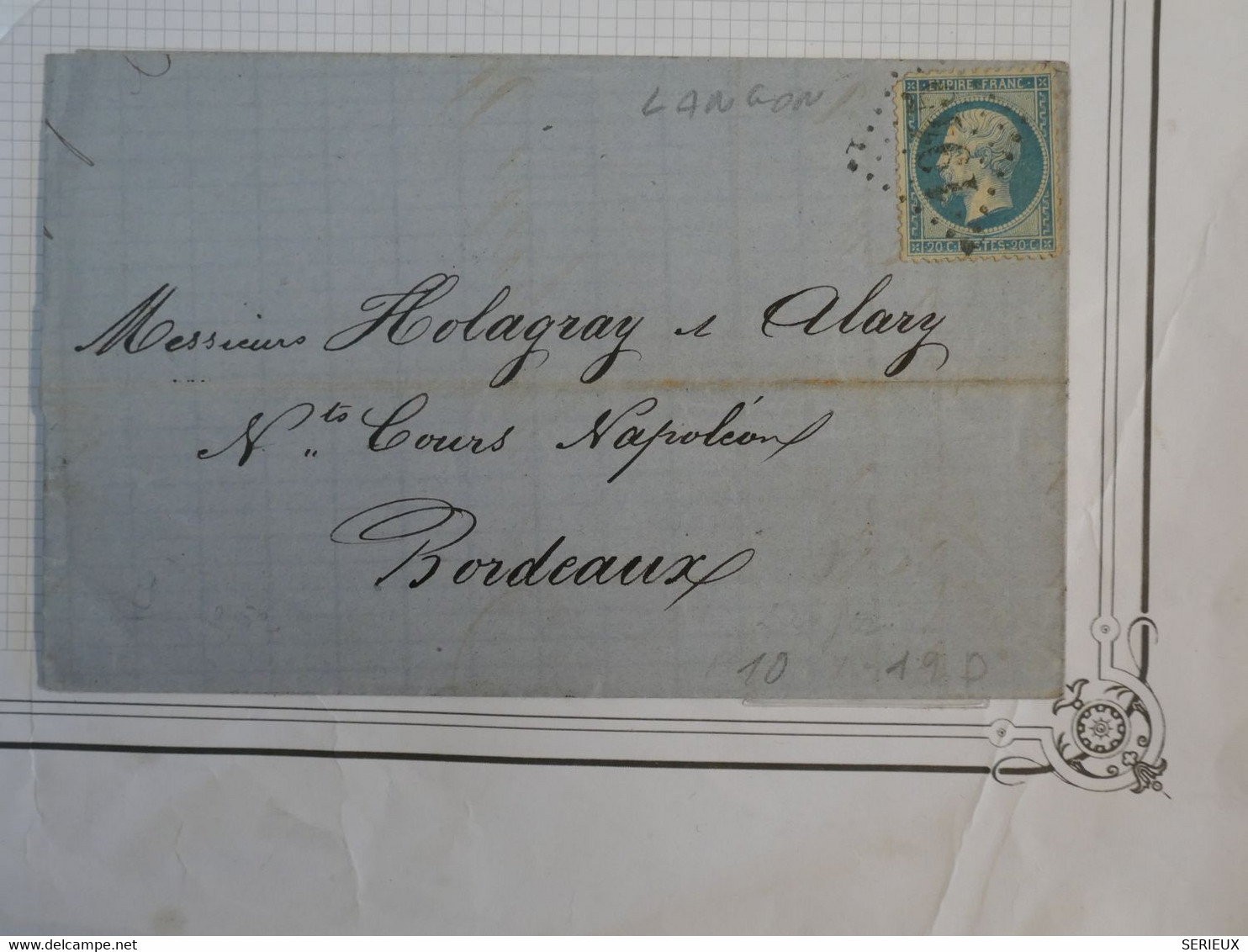 AP19 FRANCE  BELLE  LETTRE   1862 LANGON A BORDEAUX + NAP.  N°22  ++ AFFRANCH. INTERESSANT ++ - 1862 Napoléon III