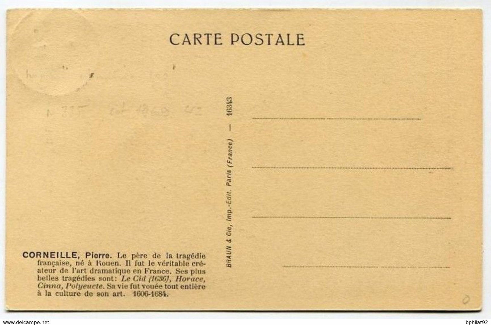 !!! CARTE MAXIMUM CORNEILLE CACHET ORDINAIRE DE ROUEN 1937 - 1930-1939