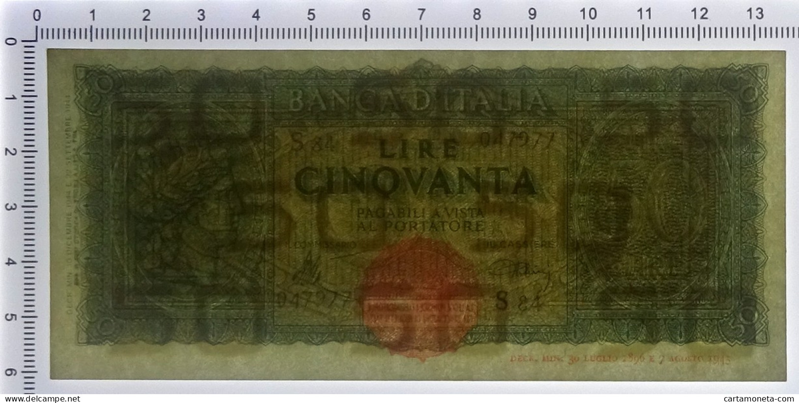 50 LIRE ITALIA TURRITA TESTINA 10/12/1944 SUP - Andere