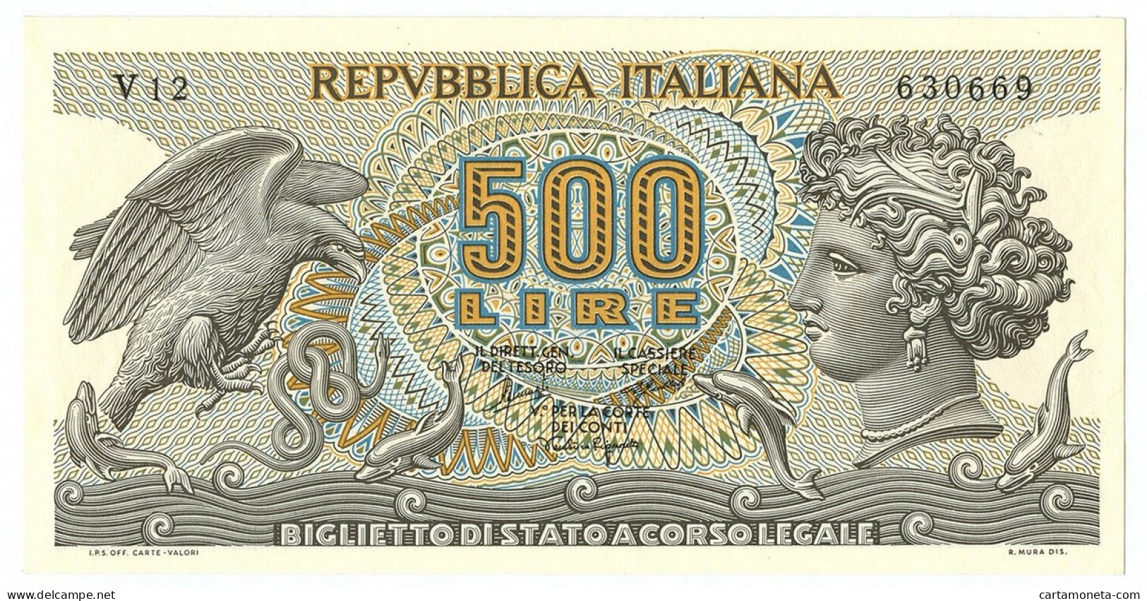 500 LIRE BIGLIETTO DI STATO ARETUSA 20/06/1966 FDS - Autres & Non Classés