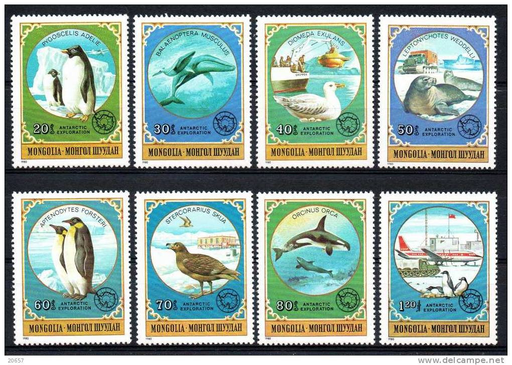 Mongolie Mongolia 1059/66 Faune Antarctique, Baleine, Orque, Pingouins, Oiseaux, Phoque, Batiscaphe - Antarktischen Tierwelt