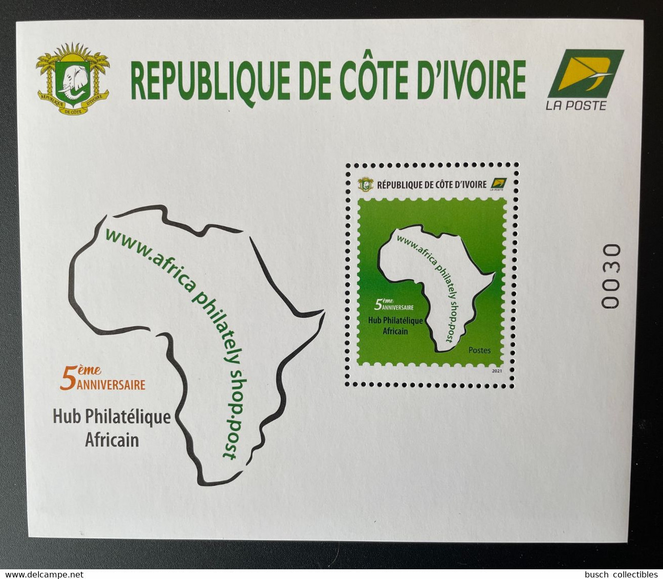 Côte D'Ivoire Ivory Coast 2021 Mi. Bl ? S/S 5ème Anniversaire Hub Philatélique Africain Africa Philately Shop Map Karte - Côte D'Ivoire (1960-...)