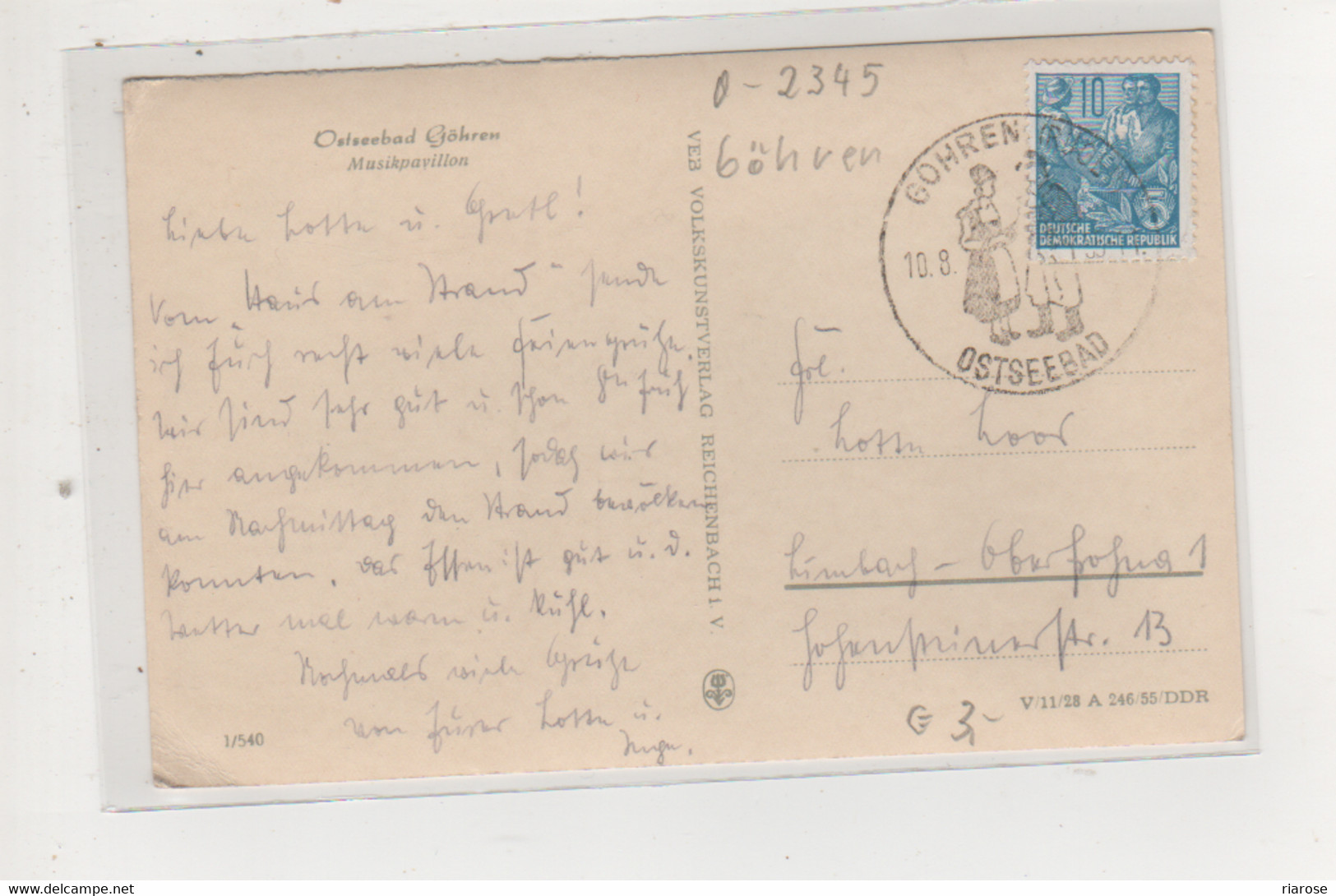 Antike Postkarte - OSTSEEBAD GÖHREN (RÜGEN)  MUSIKPAVILLON DDR 1955 - Goehren