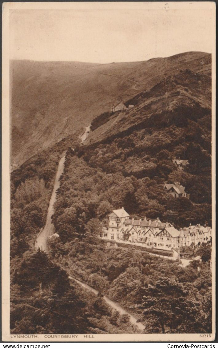 Countisbury Hill, Lynmouth, Devon, 1937 - Cunn's Postcard - Lynmouth & Lynton