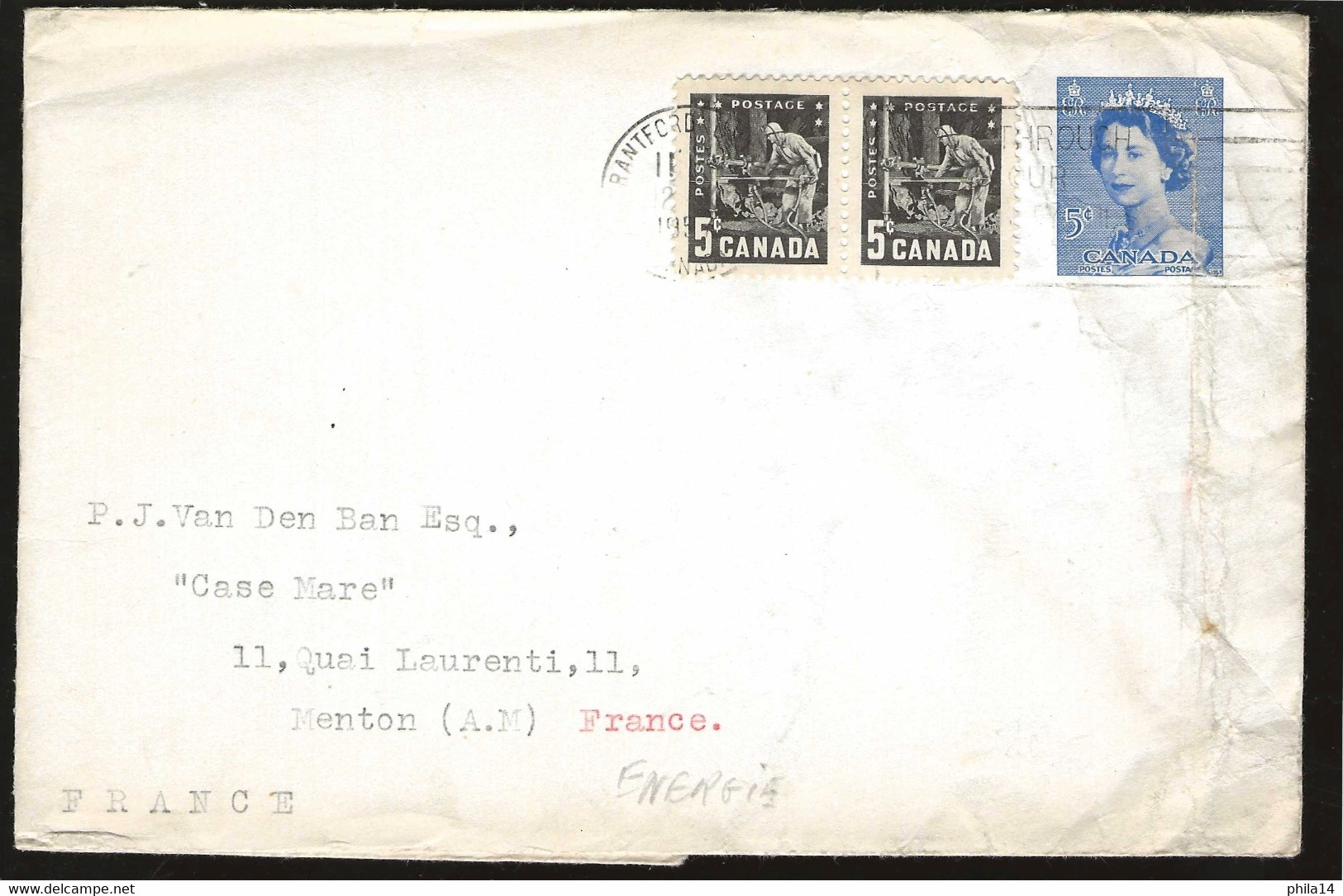 SP ENVELOPPE CANADA MINE/ THEME MINERAUX / GEMS / 1957 BRANTFORD - Minéraux