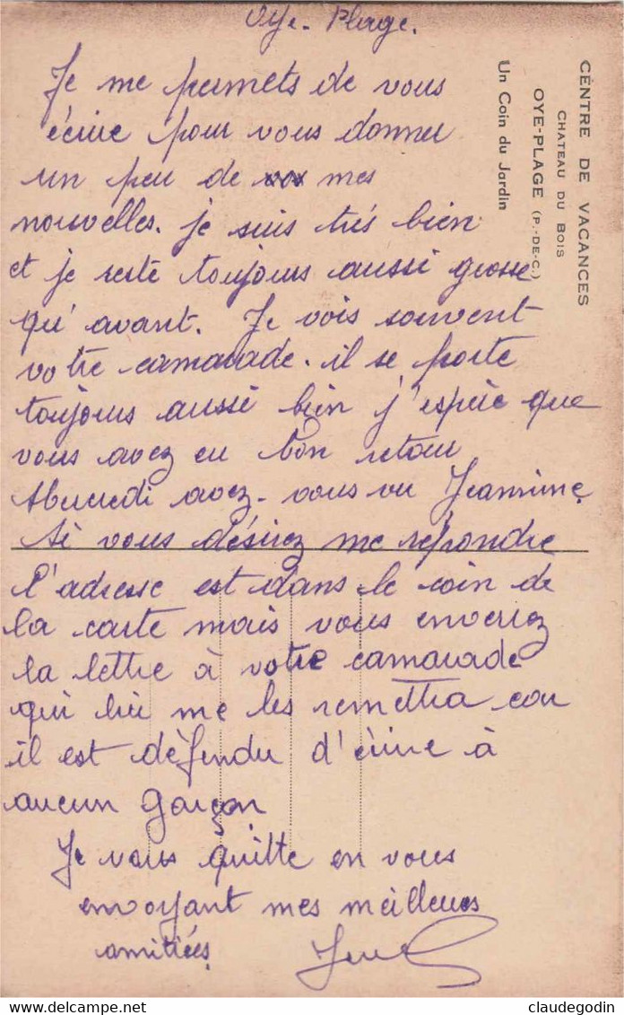 Centre De Vacances De Oye Plage. Chateau Du Bois. Un Coin Du Jardin. CPA Sépia. 2 Scans - Oye Plage