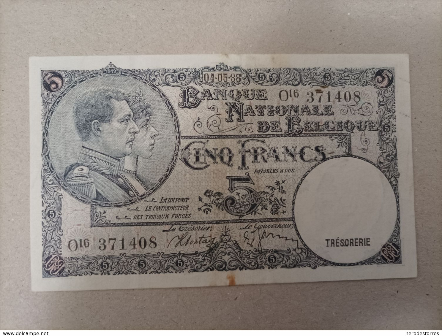 Billete De Bélgica De 5 Francos, Año 1938 - 5 Francos