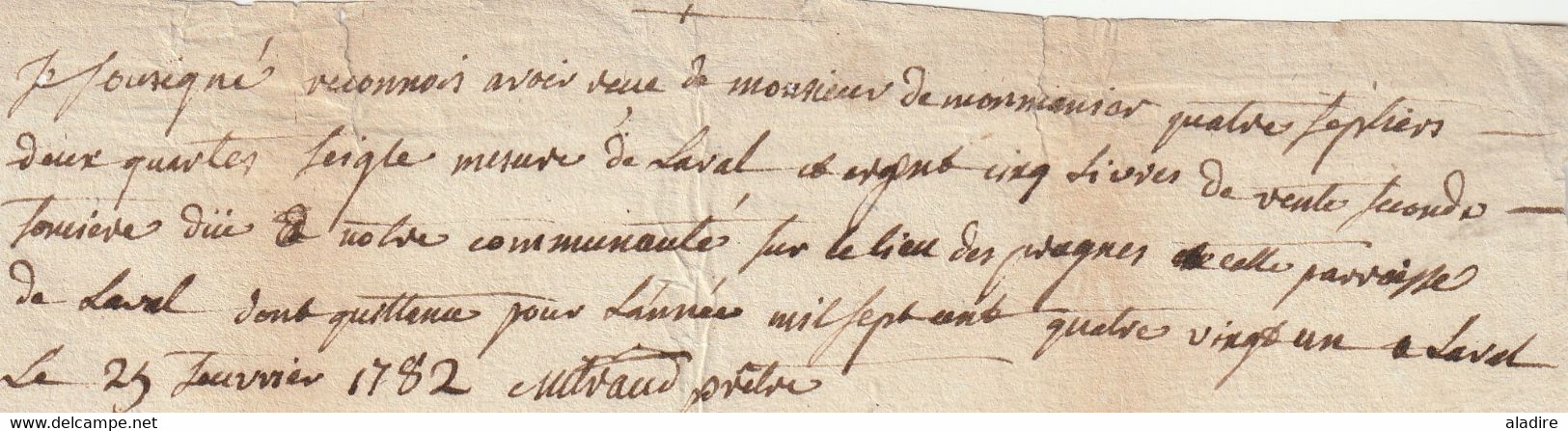 1782 - Quittance Signée Par Un Prêtre De Laval - Règne De Louis XVI - ... - 1799
