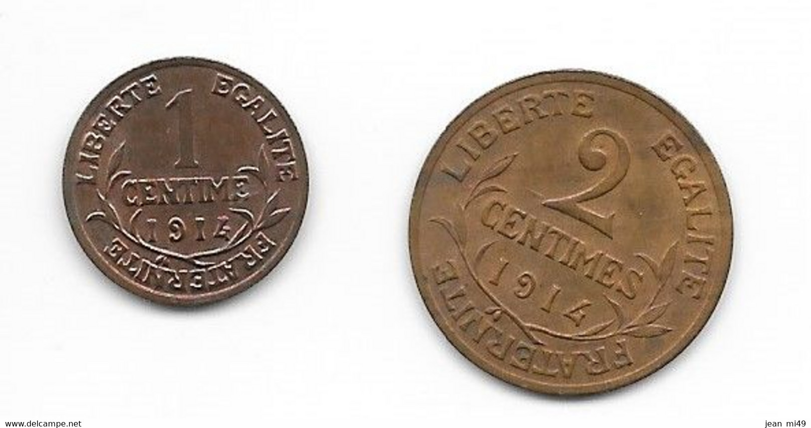 FRANCE  - Lot De 2 Monnaies 1914 - 1 Et 2 Centimes - Dupuis - 1914 - Autres & Non Classés