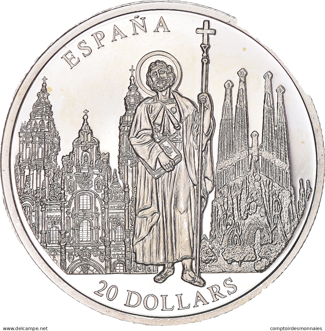 Monnaie, Libéria, 20 Dollars, 2001, Spain, SPL, Argent - Liberia