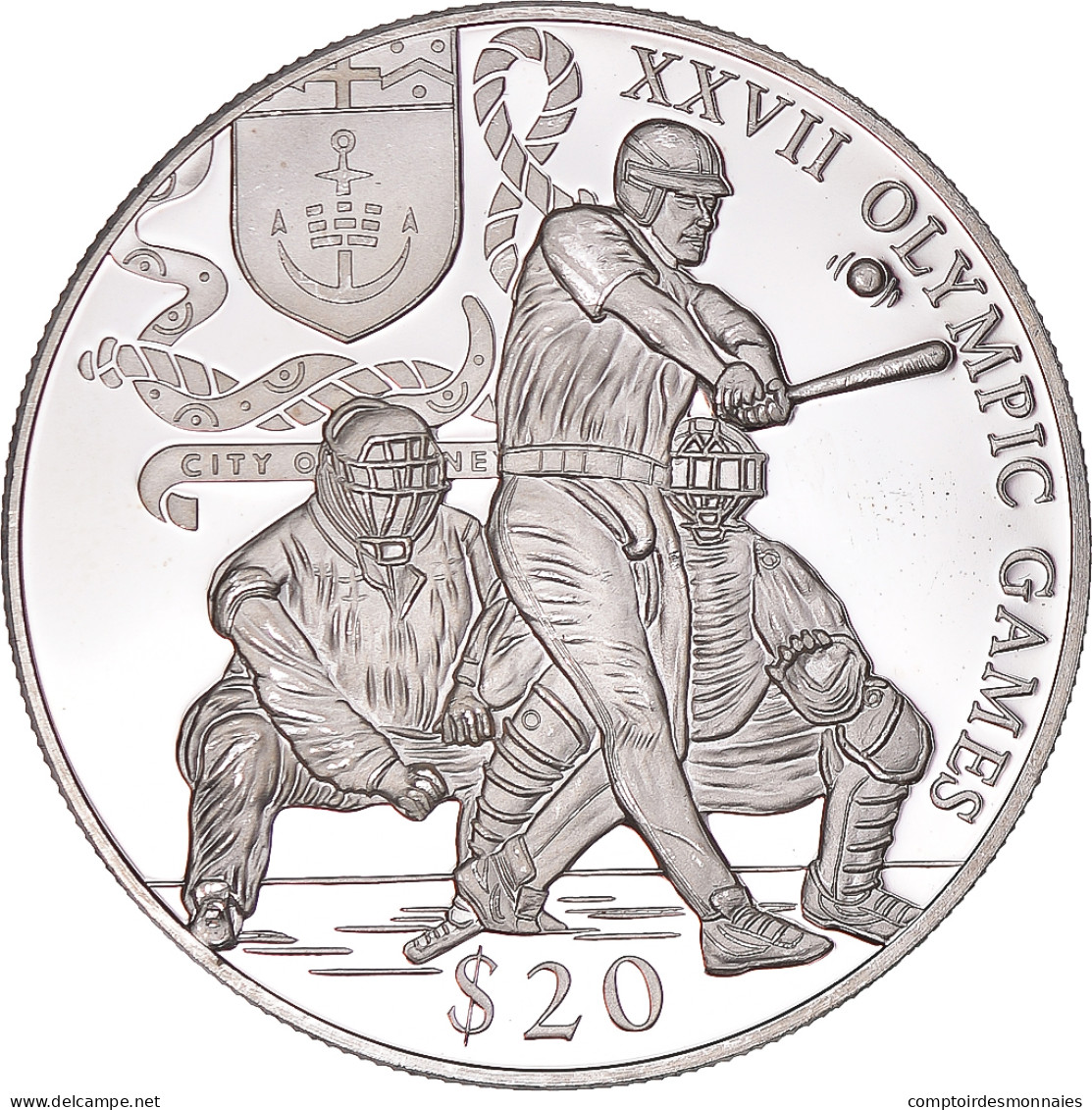 Monnaie, Libéria, Olympic Games, 20 Dollars, 2000, Baseball, SPL, Argent - Liberia