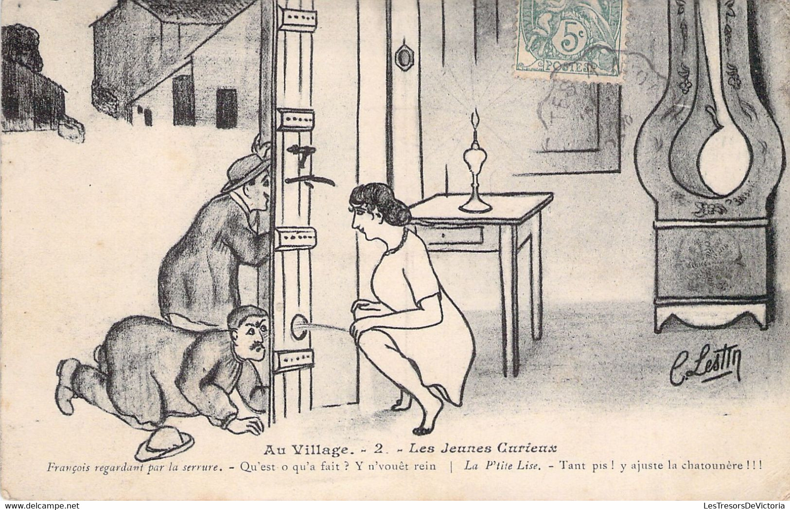 HUMOUR - Au Village - 2 - Les Jeunes Curieux - Illustration C Lestin - Carte Postale Ancienne - Humor