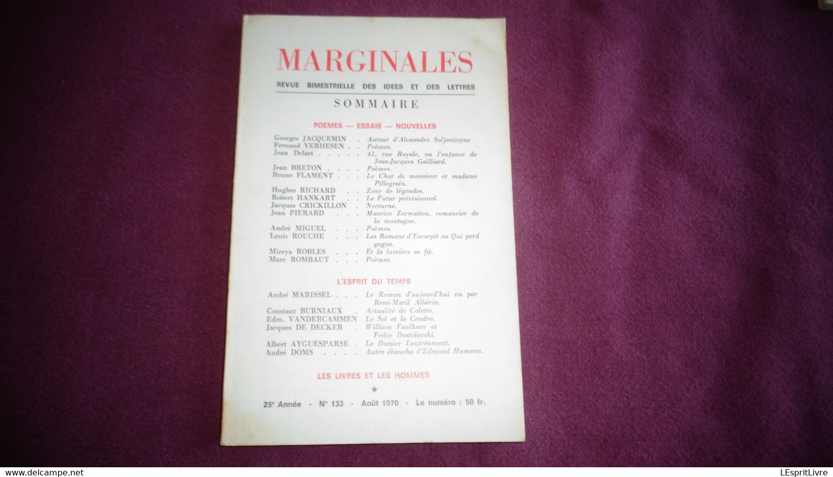 MARGINALES N° 133 Revue Des Idées Et Des Lettres Régionalisme Auteurs Belges Poèmes Poésie Nouvelles Textes Chronique - Autori Belgi