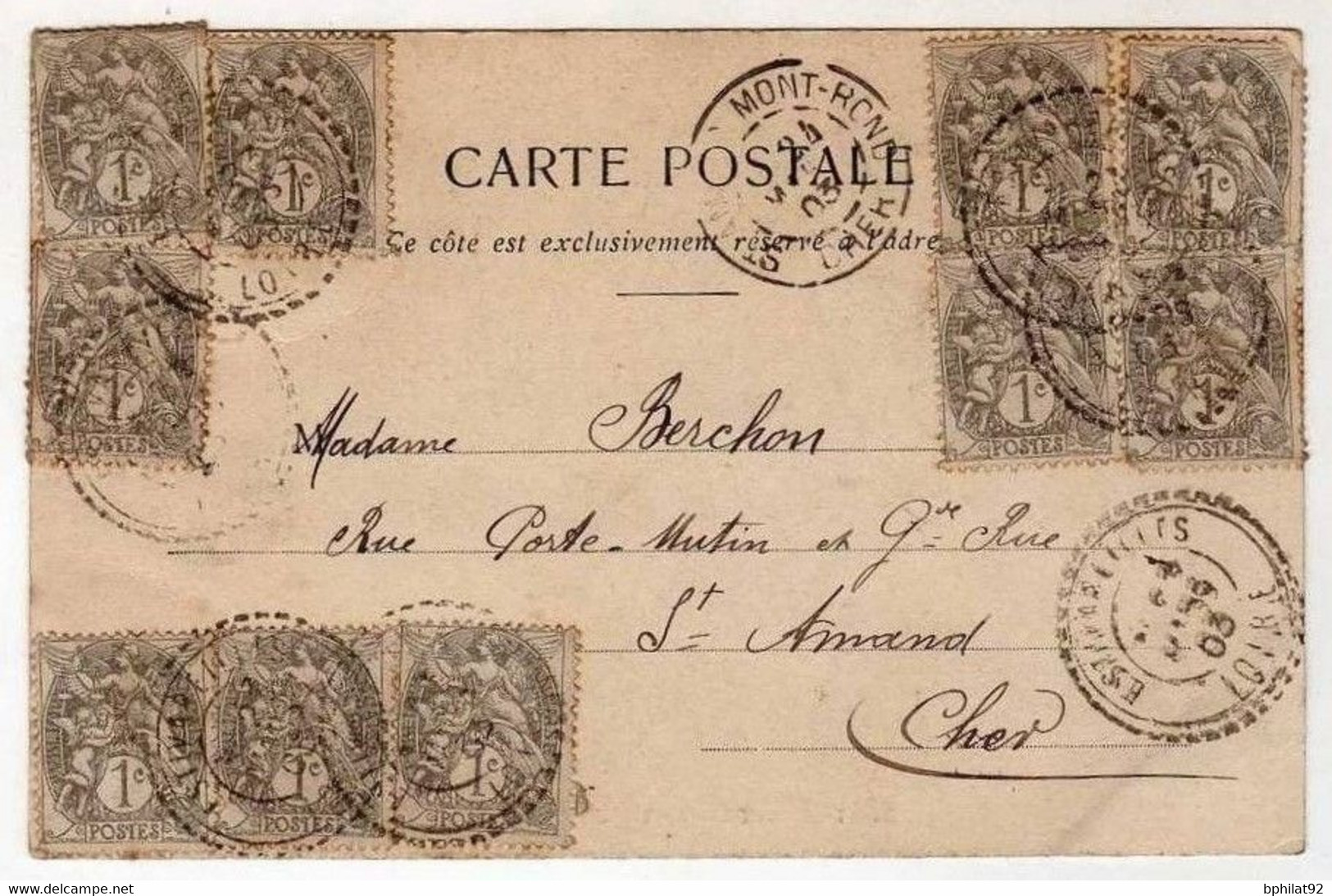 !!! BEL AFFRANCH TYPE BLANC SUR CPA DE 1903 - 1900-29 Blanc