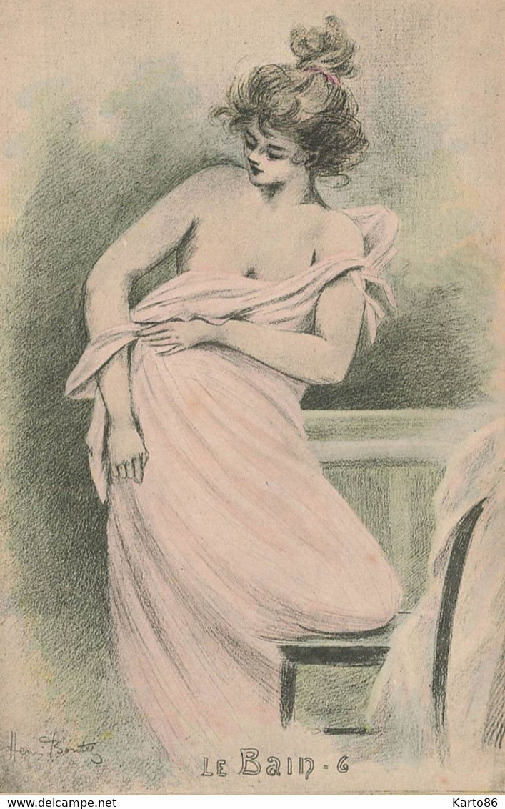 Henri BOUTET * Série 8 CPA Illustrateur Art Nouveau Jugendstil Boutet * Le Bain * Femme Nue Seins Nus Curiosa - Boutet