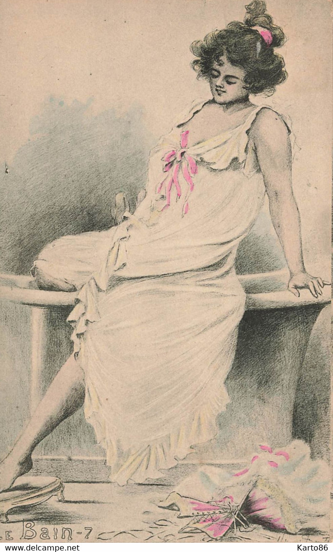 Henri BOUTET * Série 8 CPA Illustrateur Art Nouveau Jugendstil Boutet * Le Bain * Femme Nue Seins Nus Curiosa - Boutet